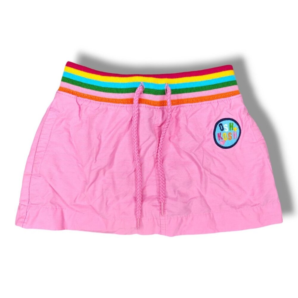 Vintage OshKosh Toddler Girls Pink Pull-On Skirt Rainbow Waistband Patch 18 Mo